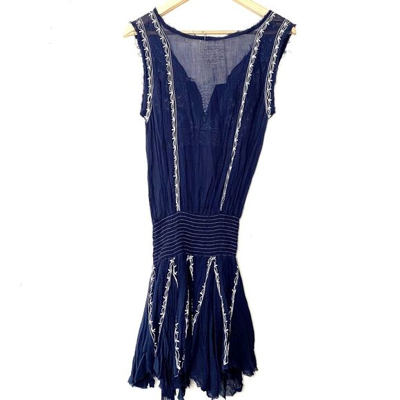 Free People FP One Fez Dress XS Embroidered Boho Peasant Mini Slip Sun Dress - Picture 6 of 9
